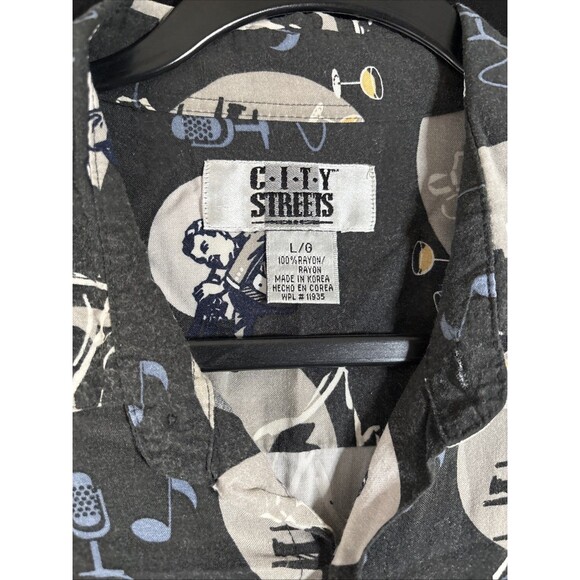 Vintage 80s City Streets Men's L Button Down Shirt Jazz Pattern - Picture 2 of 8